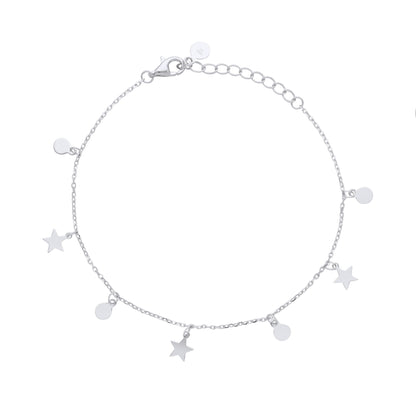 Silver  Moons Stars & Planets Hanging Mini Disc Bracelet 7.5" - GVB492