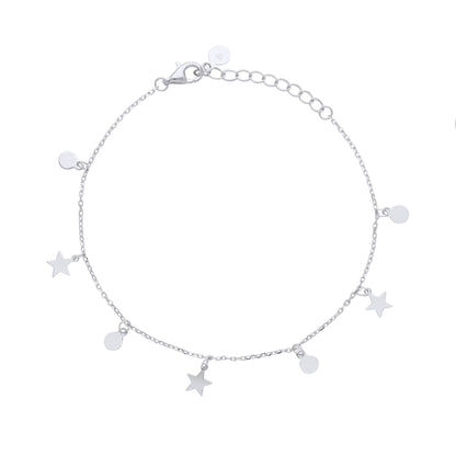 Silver  Moons Stars & Planets Hanging Mini Disc Bracelet 7.5" - GVB492