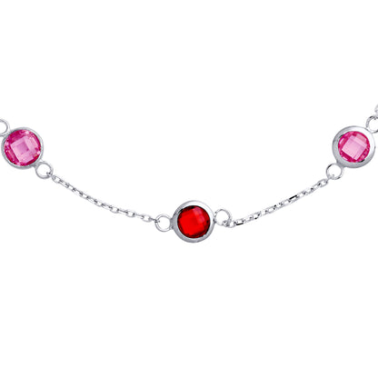 Silver  Pink Red CZ Bubbles By The" Station Charm Bracelet 7 + 1" - GVB493