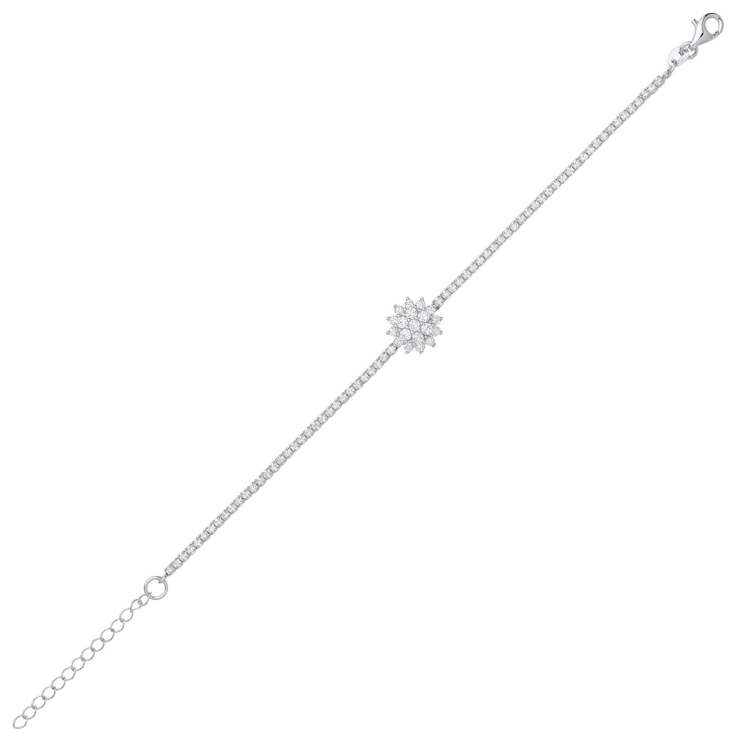 Sterling Silver  CZ Supernova Cluster Tennis Bracelet 6.5 + 1 inch - GVB494