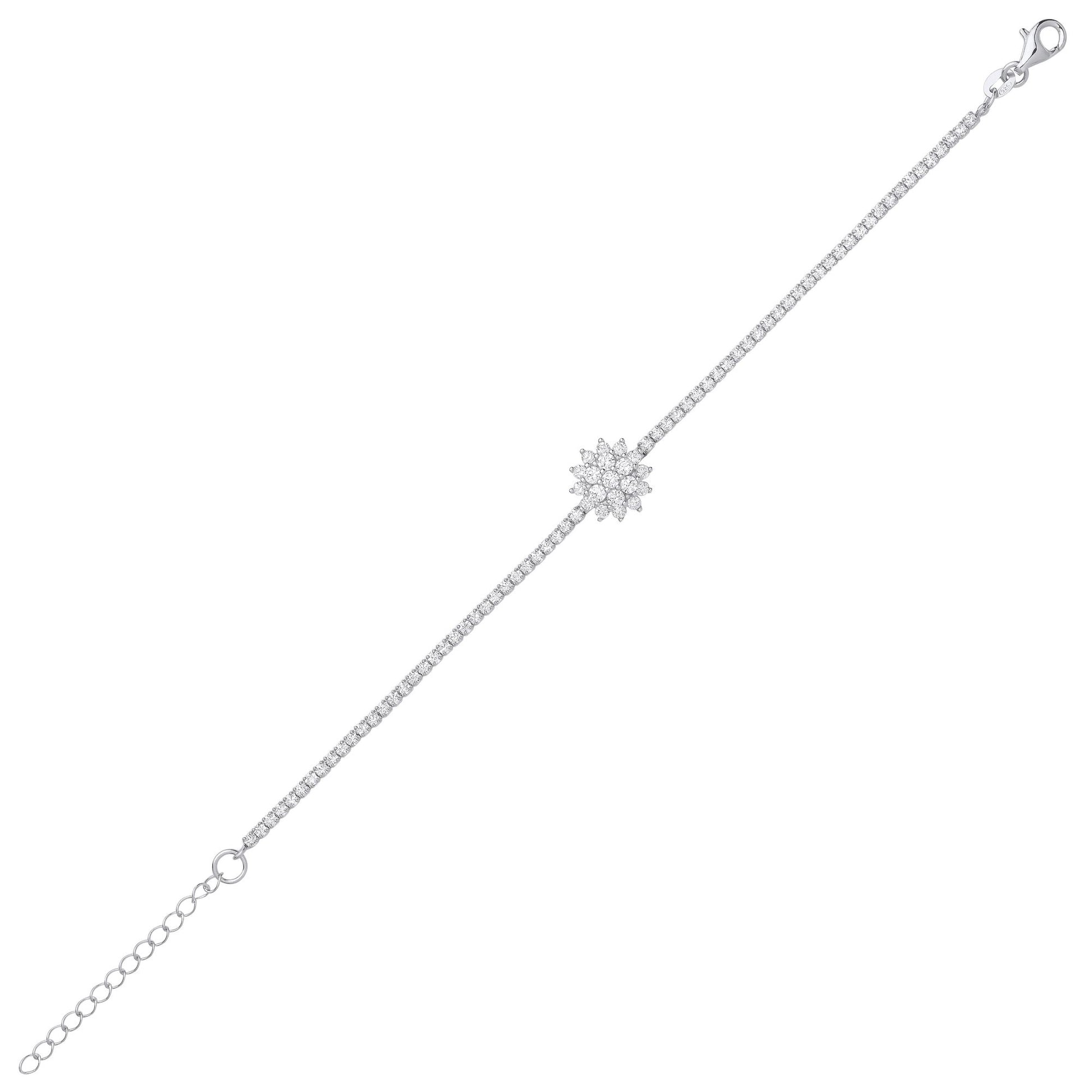 Sterling Silver  CZ Supernova Cluster Tennis Bracelet 6.5 + 1 inch - GVB494