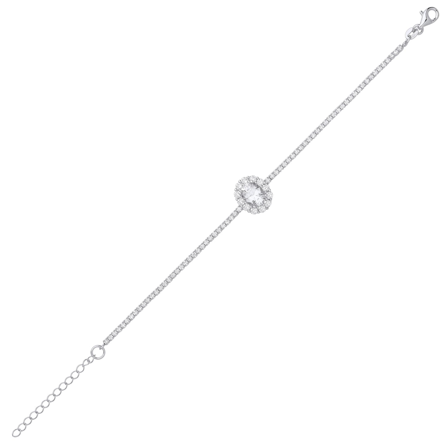 Silver  Royal Oval Halo Cluster Tennis Bracelet - GVB495