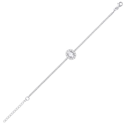 Silver  Oval CZ Royal Oval Halo Cluster Tennis Bracelet 6.5 + 1" - GVB495