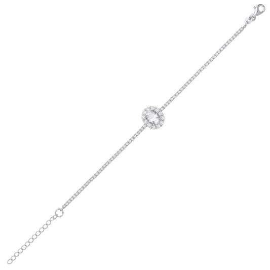 Silver  Oval CZ Royal Oval Halo Cluster Tennis Bracelet 6.5 + 1" - GVB495