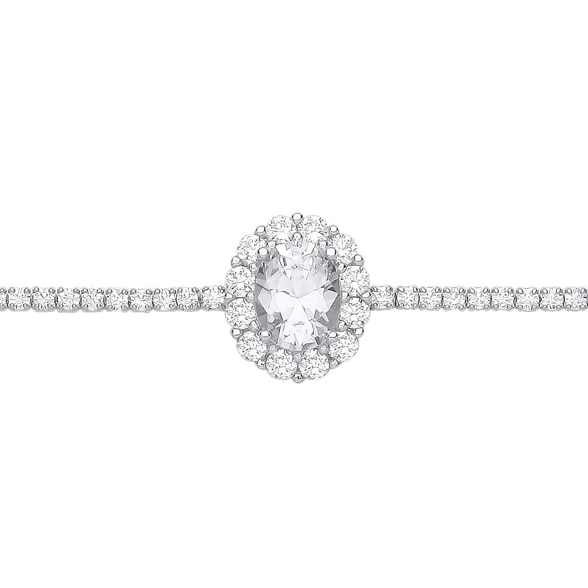 Silver  Oval CZ Royal Oval Halo Cluster Tennis Bracelet 6.5 + 1" - GVB495