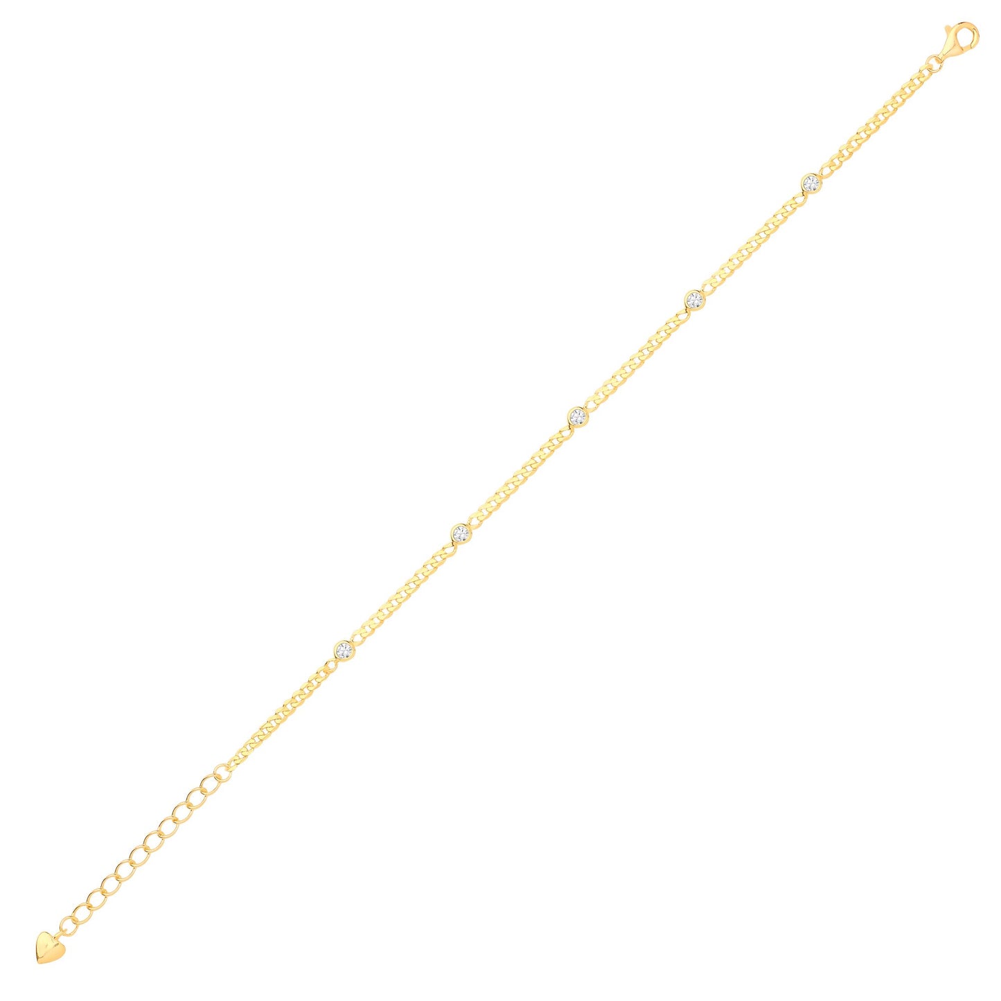 Gilded Silver  CZ Curb Link By The" Station Bracelet 6.5 + 1.5" - GVB498