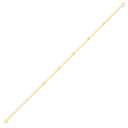 Gilded Silver  CZ Curb Link By The" Station Bracelet 6.5 + 1.5" - GVB498