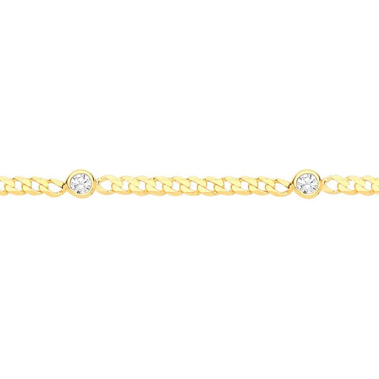 Gilded Silver  CZ Curb Link By The" Station Bracelet 6.5 + 1.5" - GVB498