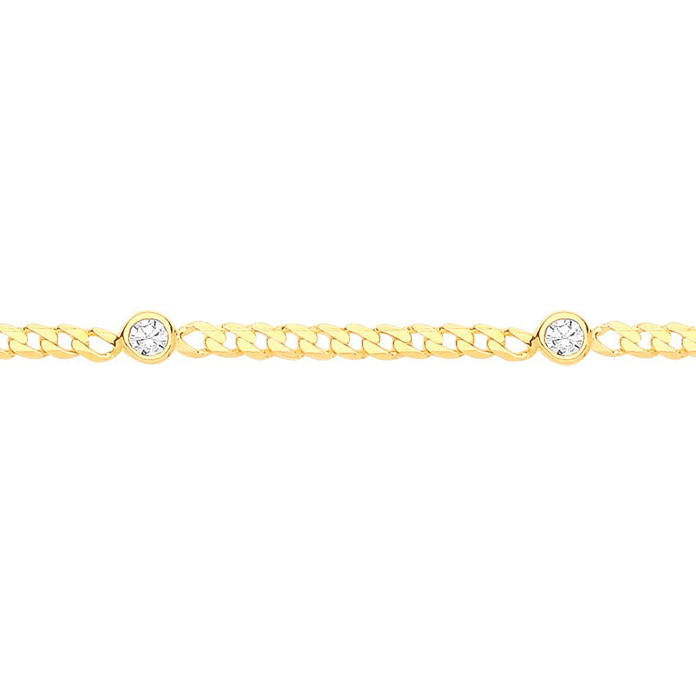 Gilded Silver  CZ Curb Link By The" Station Bracelet 6.5 + 1.5" - GVB498