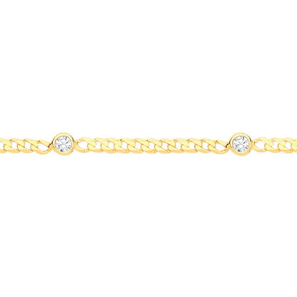 Gilded Silver  CZ Curb Link By The" Station Bracelet 6.5 + 1.5" - GVB498