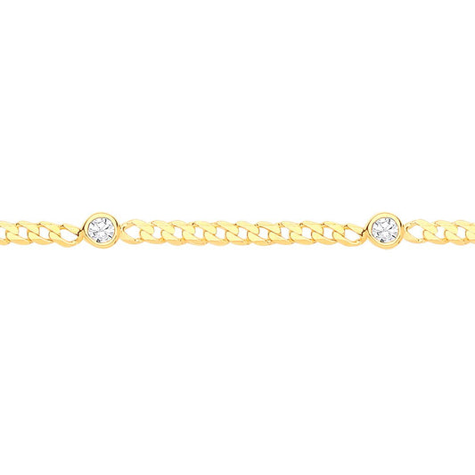 Gilded Silver  CZ Curb Link By The" Station Bracelet 6.5 + 1.5" - GVB498