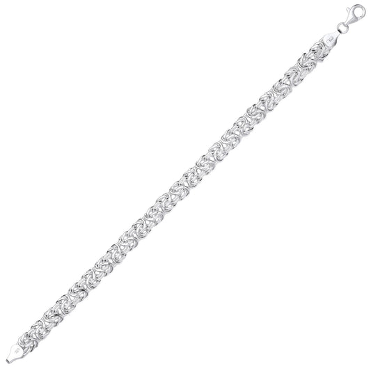 Silver  Rounded 3D Square Byzantine Chain Bracelet 7mm 7.5 inch - GVB505