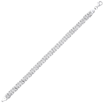 Silver  Rounded 3D Square Byzantine Chain Bracelet 7mm 7.5 inch - GVB505