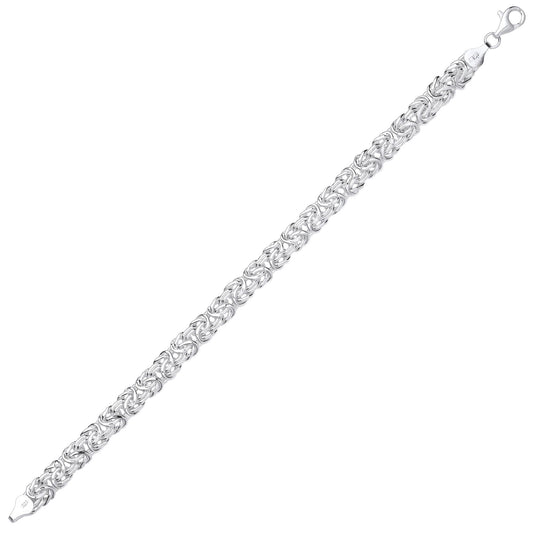 Silver  Rounded 3D Square Byzantine Chain Bracelet 7mm 7.5 inch - GVB505