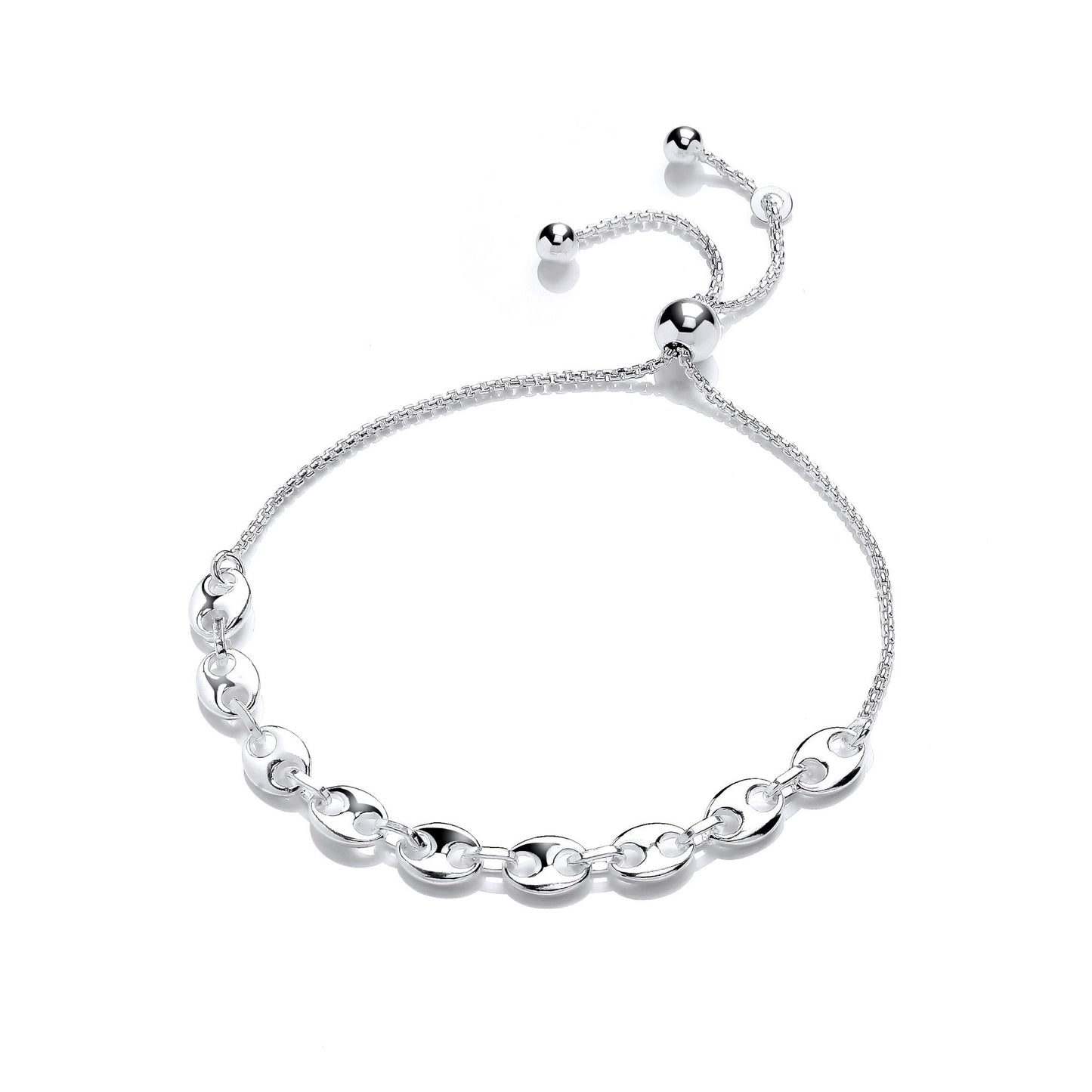 925 Silver  Coffee Bean Marine Link Adjustable Slider Bracelet 5mm - GVB506