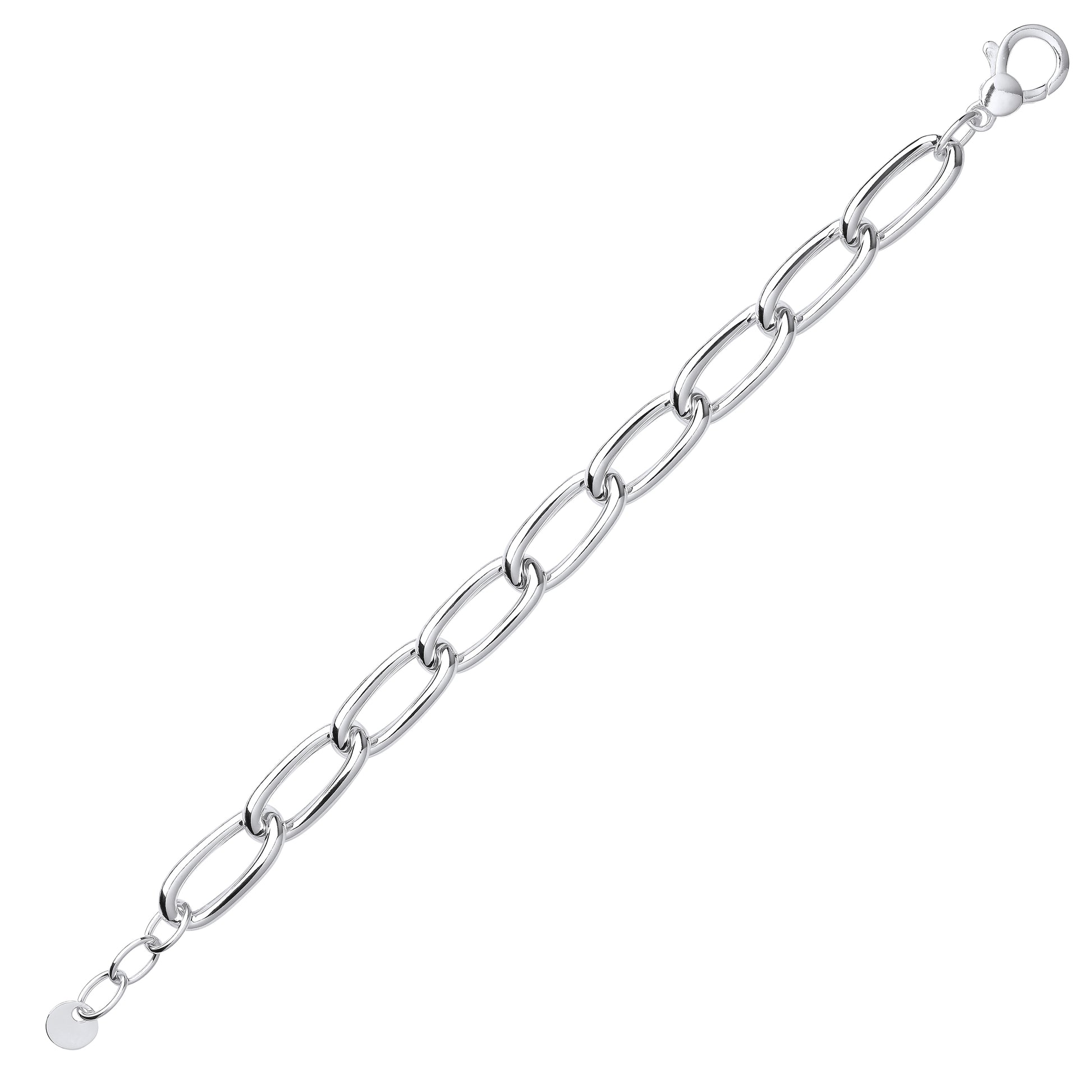 Silver  Chunky Loose Curb Oval Link Chain Bracelet 10mm 7.5 + 1" - GVB507