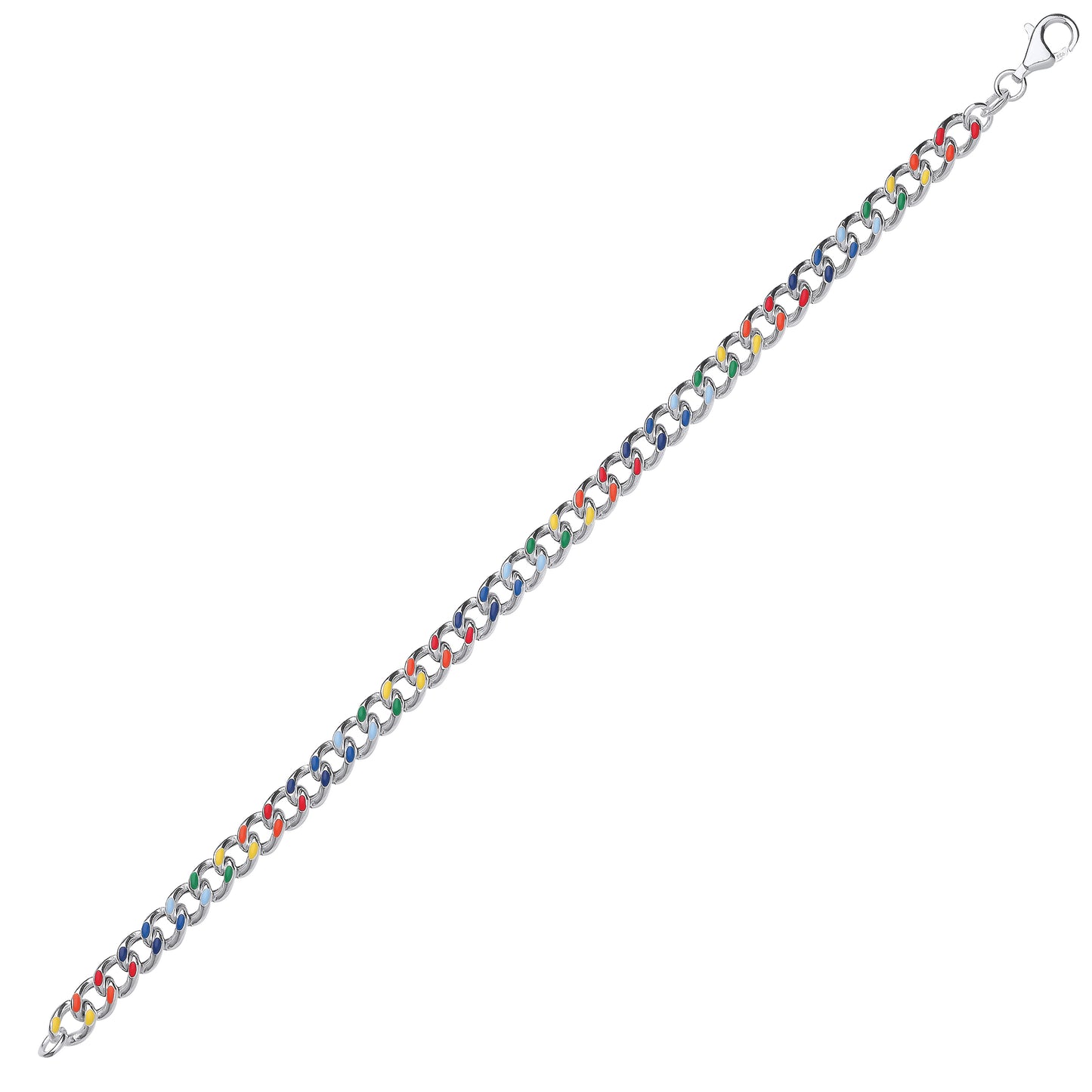 Silver  Rainbow Enamel Curb Link Chain Bracelet - GVB508
