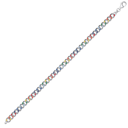 Silver  Rainbow Enamel Curb Link Chain Bracelet - GVB508