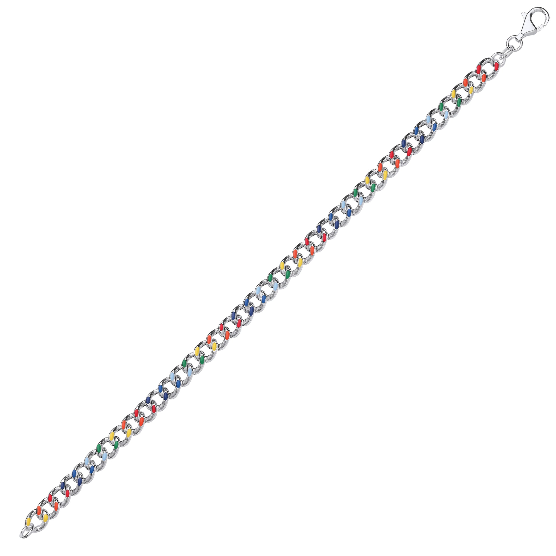 925 Silver  Rainbow Enamel Hollow Curb Chain Bracelet 5mm 7.5" - GVB508