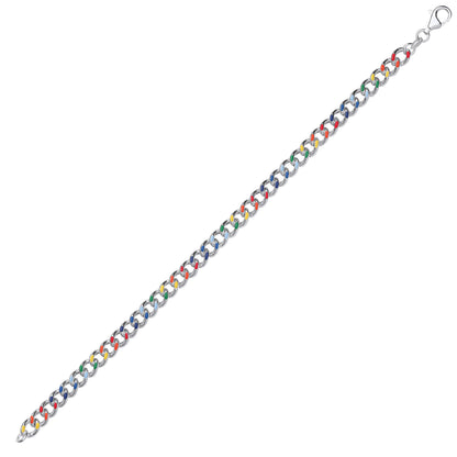 925 Silver  Rainbow Enamel Hollow Curb Chain Bracelet 5mm 7.5" - GVB508