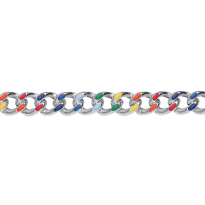 925 Silver  Rainbow Enamel Hollow Curb Chain Bracelet 5mm 7.5" - GVB508