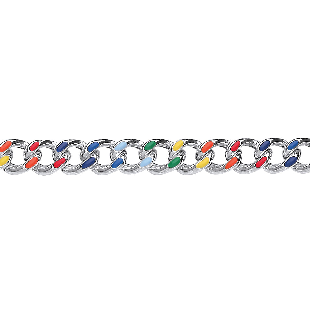 925 Silver  Rainbow Enamel Hollow Curb Chain Bracelet 5mm 7.5" - GVB508