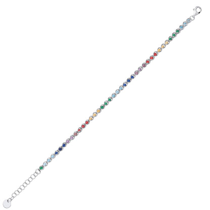 Silver  Rainbow Sphere Crystal Rainbow Balls Chain Bracelet 7.5" - GVB509