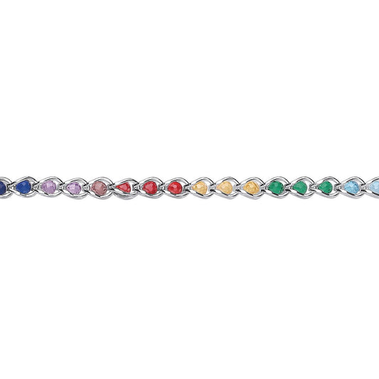 Silver  Rainbow Sphere Crystal Rainbow Balls Chain Bracelet 7.5" - GVB509