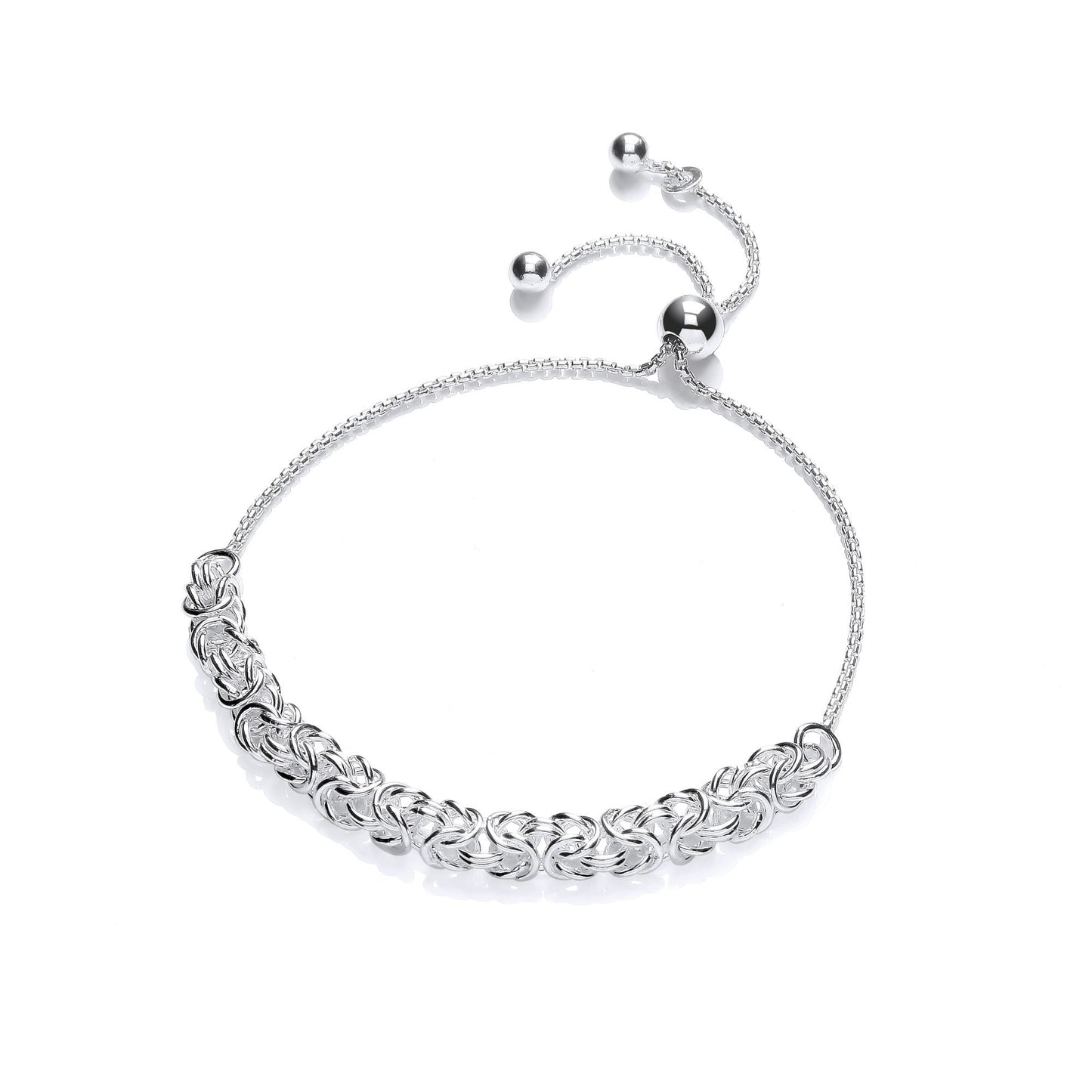 Silver  Rounded 3D Square Byzantine Adjustable Slider Bracelet 6mm - GVB511