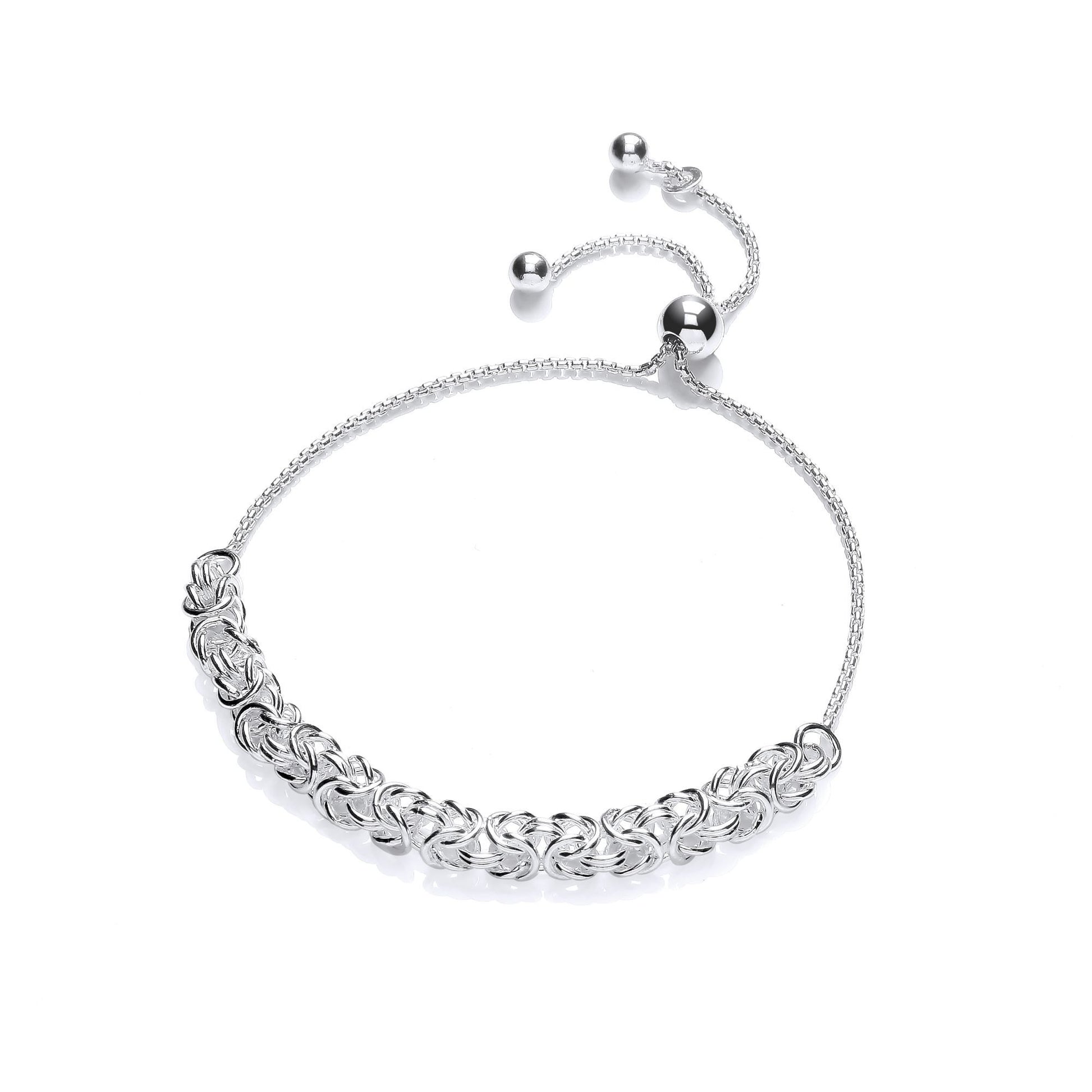 Silver  Rounded 3D Square Byzantine Adjustable Slider Bracelet 6mm - GVB511