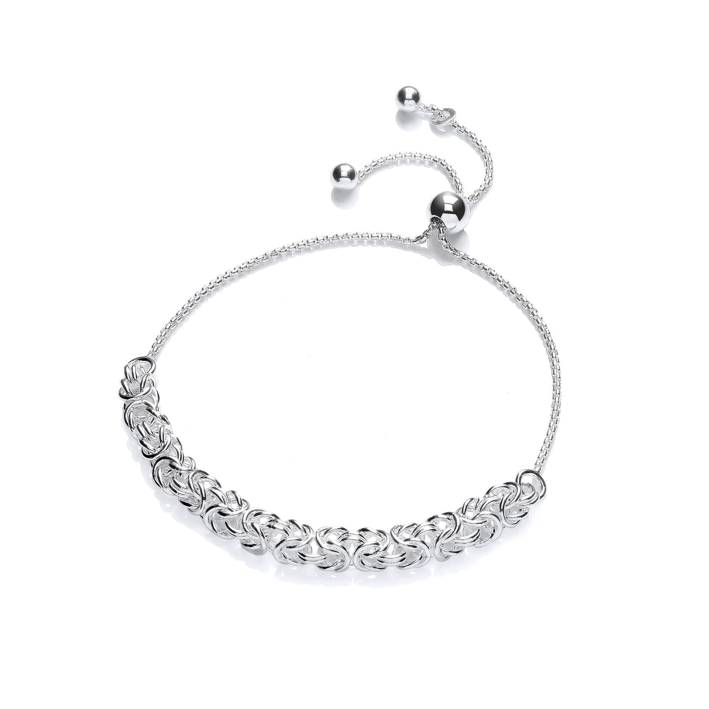 Silver  Rounded 3D Square Byzantine Adjustable Slider Bracelet 6mm - GVB511