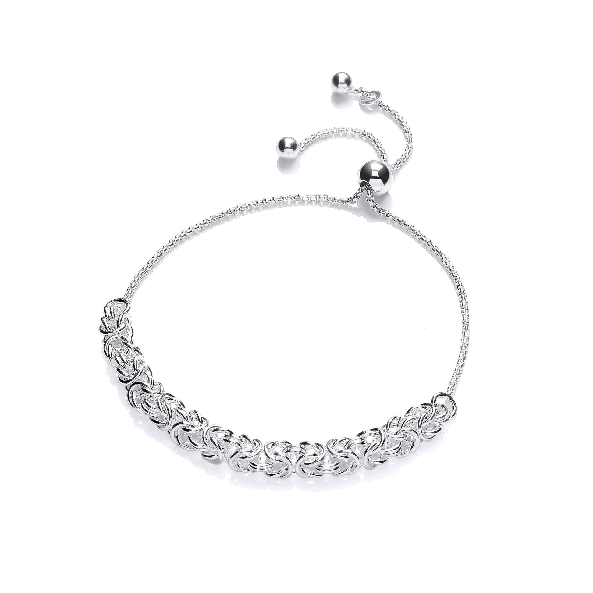 Silver  Rounded 3D Square Byzantine Adjustable Slider Bracelet 6mm - GVB511