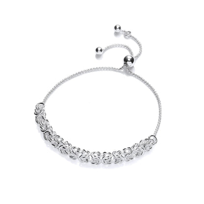 Silver  Rounded 3D Square Byzantine Adjustable Slider Bracelet 6mm - GVB511
