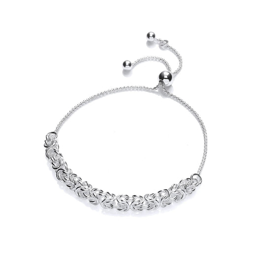 Silver  Rounded 3D Square Byzantine Adjustable Slider Bracelet 6mm - GVB511