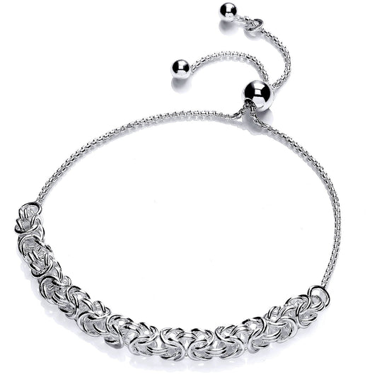 Silver Rounded 3D Square Byzantine Adjustable Slider Bracelet 6mm - GVB511