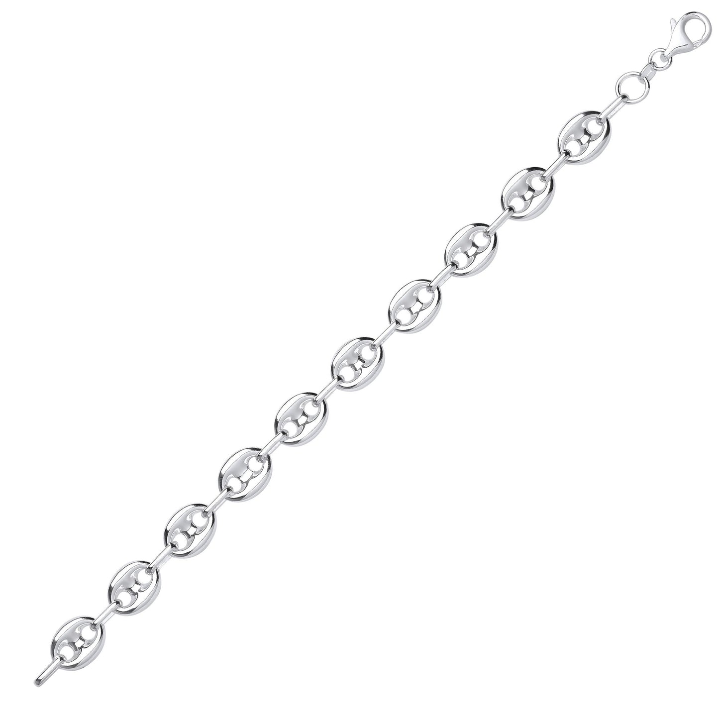 925 Silver  Chunky Coffee Bean Marine Chain Bracelet 9mm 7.5 inch - GVB512