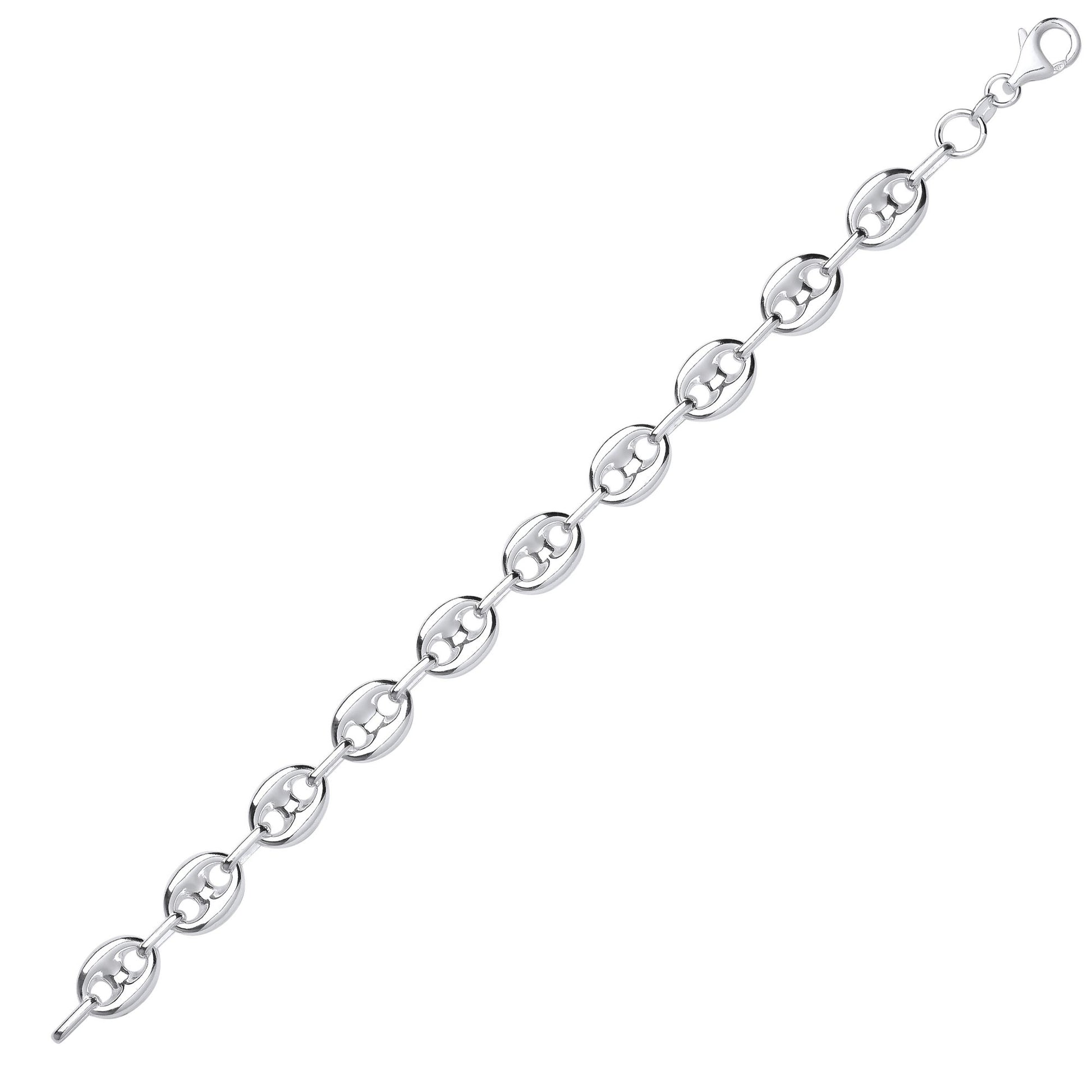 925 Silver  Chunky Coffee Bean Marine Chain Bracelet 9mm 7.5 inch - GVB512