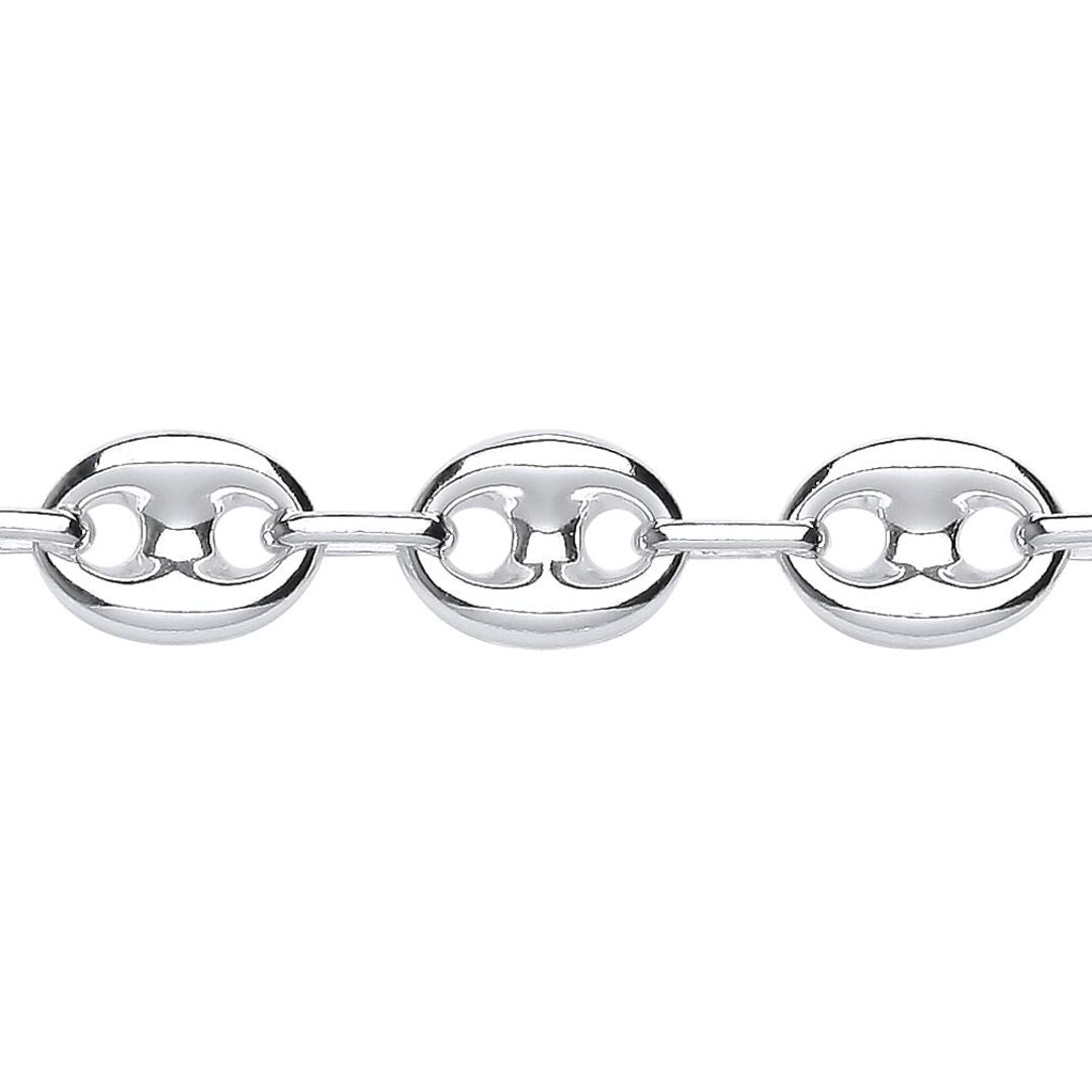 925 Silver  Chunky Coffee Bean Marine Chain Bracelet 9mm 7.5 inch - GVB512