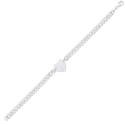 Sterling Silver  Love Heart Tag Curb Charm Bracelet 5mm 7.25 inch - GVB514