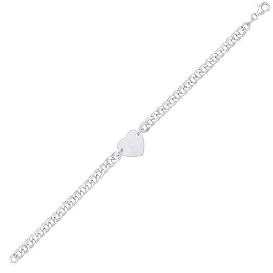 Sterling Silver  Love Heart Tag Curb Charm Bracelet 5mm 7.25 inch - GVB514