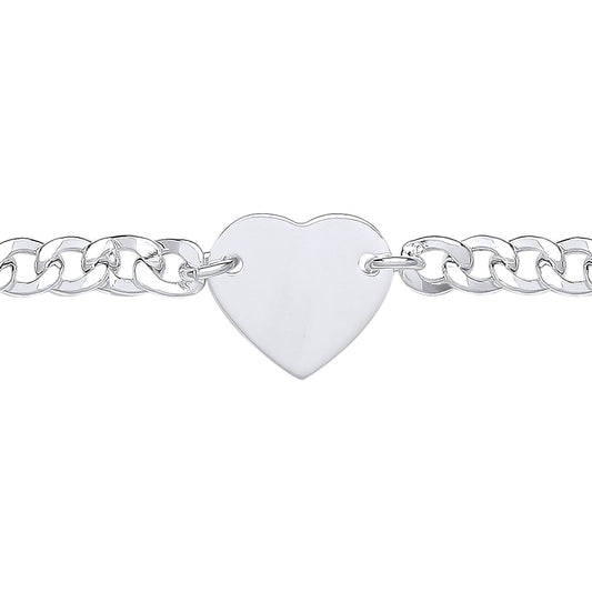 Silver  Love Heart Tag Curb Charm Bracelet - GVB514