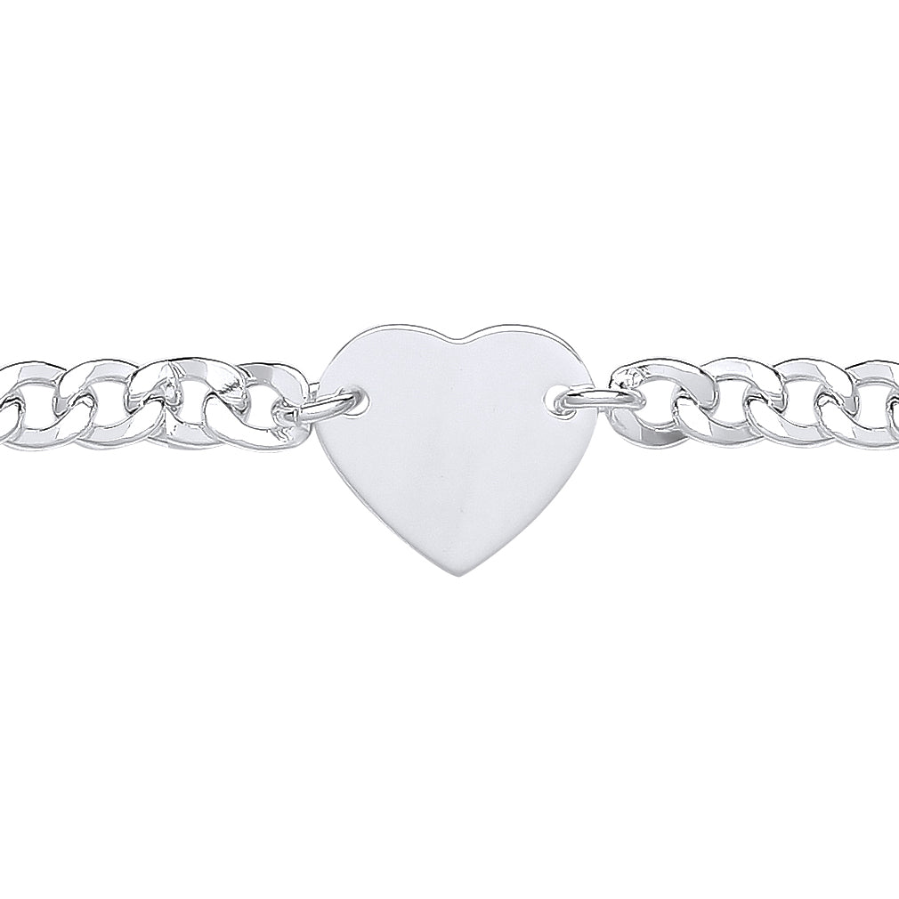 Silver  Love Heart Tag Curb Charm Bracelet - GVB514