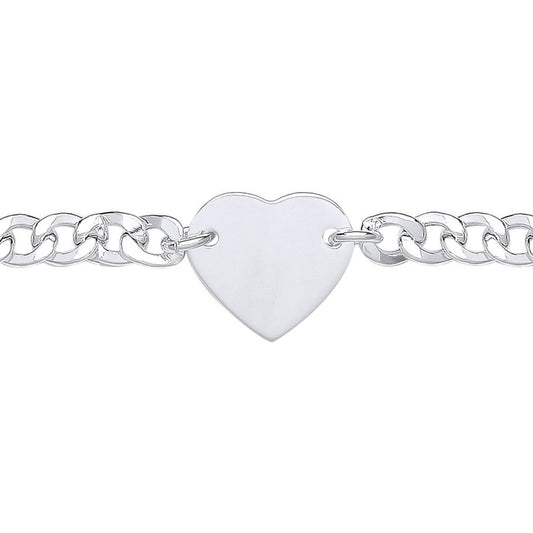 Sterling Silver  Love Heart Tag Curb Charm Bracelet 5mm 7.25 inch - GVB514