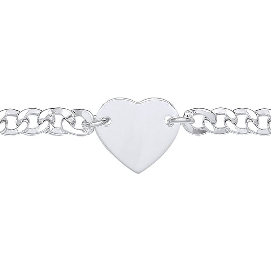 Sterling Silver  Love Heart Tag Curb Charm Bracelet 5mm 7.25 inch - GVB514