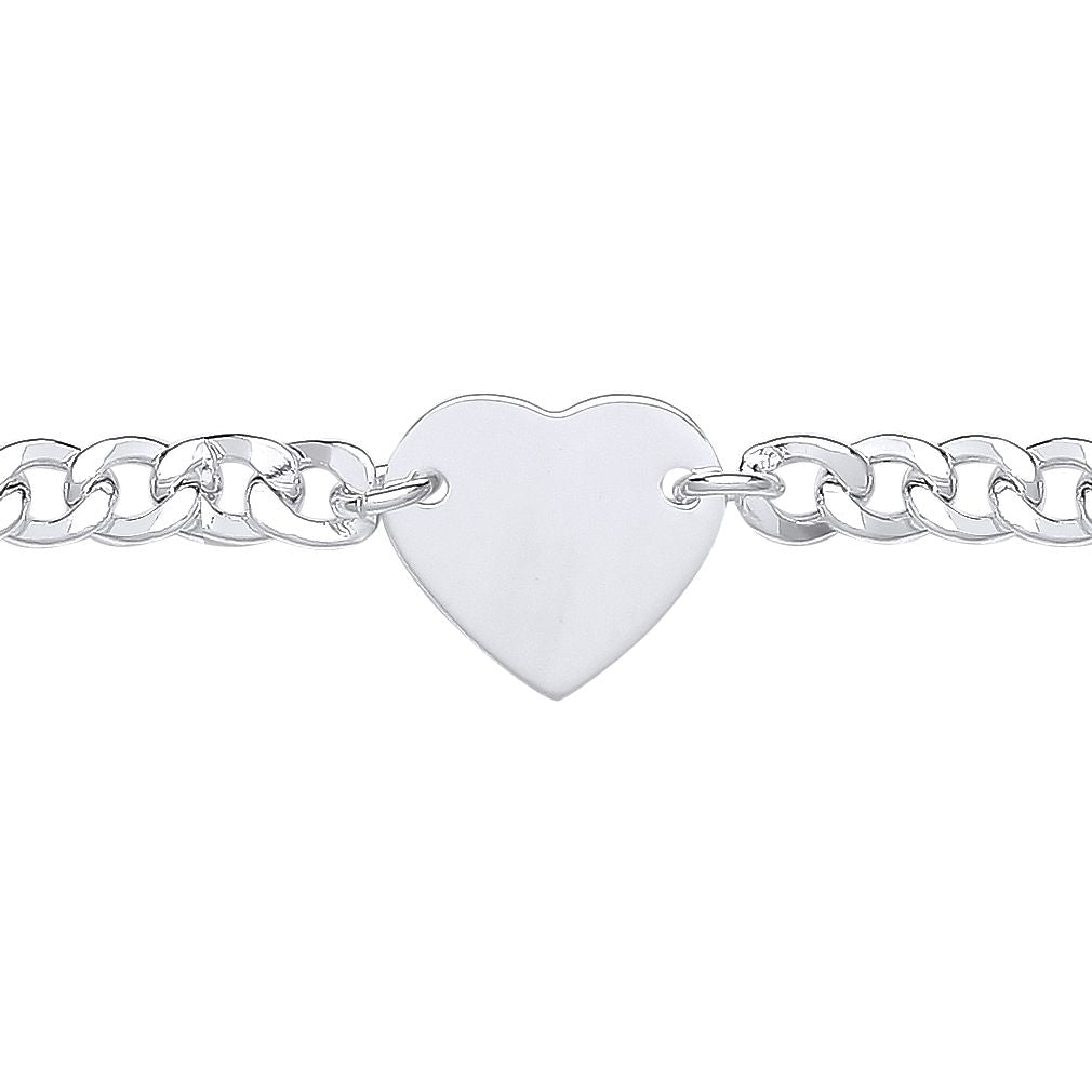 Sterling Silver  Love Heart Tag Curb Charm Bracelet 5mm 7.25 inch - GVB514