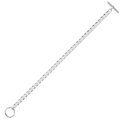Silver  Mariner Anchor Curb Link T-Bar Toggle Bracelet - GVB515