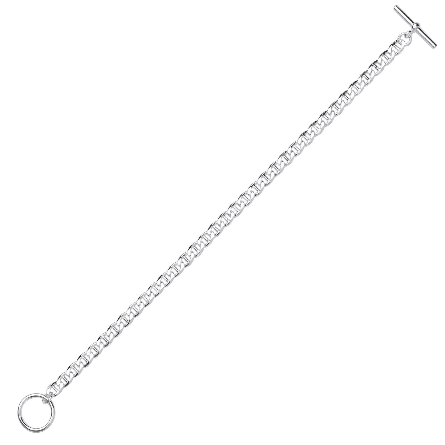 Silver  Mariner Anchor Curb Link T-Bar Toggle Bracelet 5mm 7 inch - GVB515