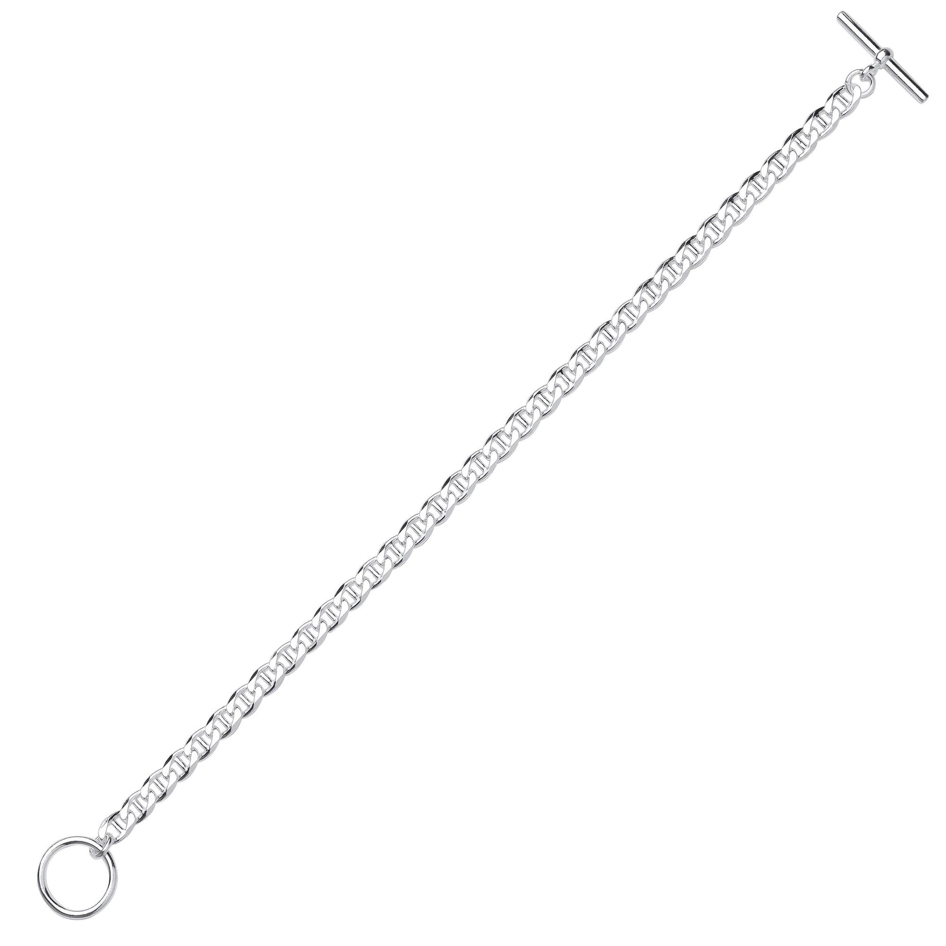 Silver  Mariner Anchor Curb Link T-Bar Toggle Bracelet 5mm 7 inch - GVB515
