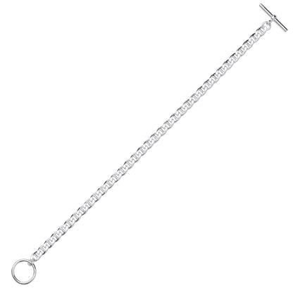 Silver  Mariner Anchor Curb Link T-Bar Toggle Bracelet 5mm 7 inch - GVB515