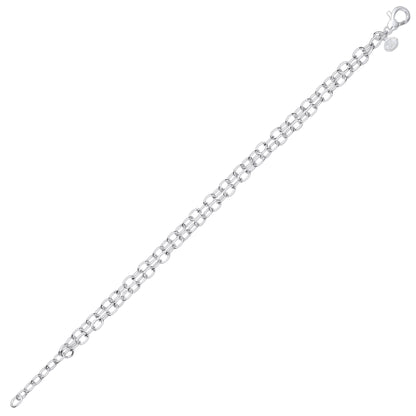 Silver  Double Strand Oval Belcher Rolo Chain Bracelet - GVB516